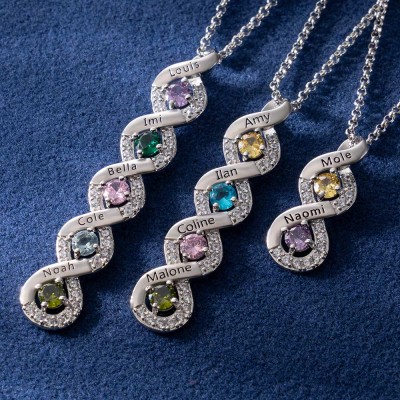 Personalized Family Name Necklace with Birthstone Mother's Day Gift