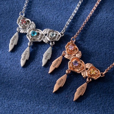 Personalized Rose Name Necklace with Birthstone Mother's Day Gift