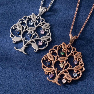 Personalized Birthstone Family Tree Necklace with Names Mother's Day Gift