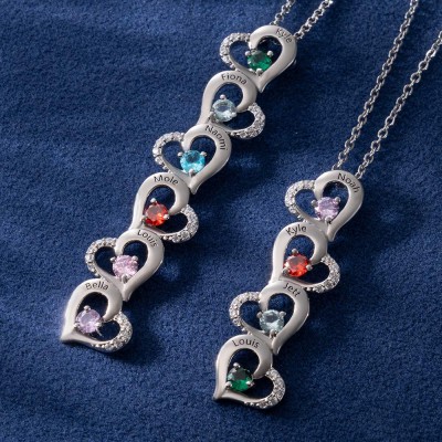Personalized Heart Name Necklace with Birthstone Mother's Day Gift