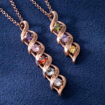 Personalized DNA Family Necklace with Names and Birthstones For Mom
