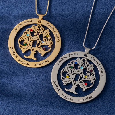 Personalized Birthstone Family Tree Necklace with Names For Mother's Day