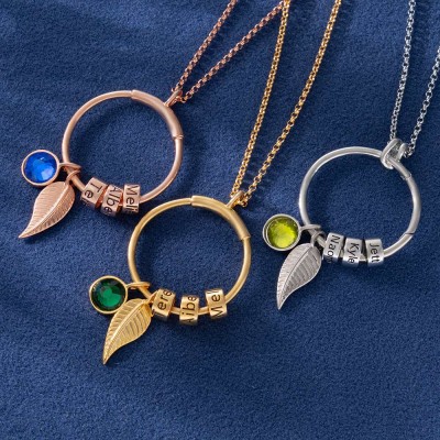 Personalized Circle Mom Name Necklace with Birthstones Mother's Day Gift