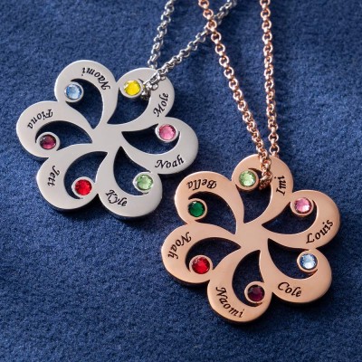 Personalized Flower Name Necklace with Birthstone Mother's Day Gift