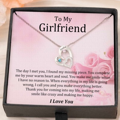 Custom Couple Names Heart Necklace With Birthstones Valentine's Day Gifts