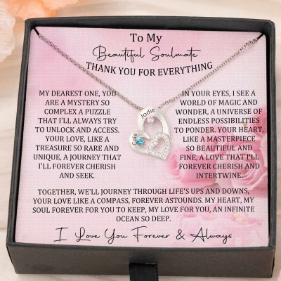 Custom Couple Names Heart Necklace With Birthstones Valentine's Day Gifts