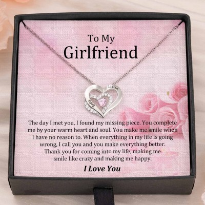 Custom Couple Names Heart Necklace With Birthstones Valentine's Day Gifts