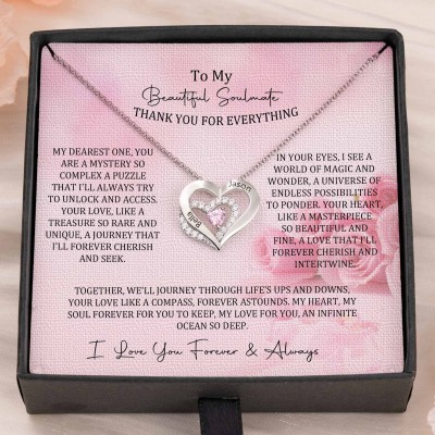 Custom Couple Names Heart Necklace With Birthstones Valentine's Day Gifts