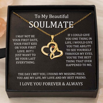 Custom Couple Names Heart Necklace With Birthstones Valentine's Day Gifts
