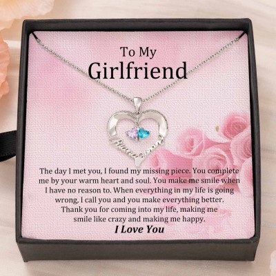 Custom Couple Names Heart Necklace With Birthstones Valentine's Day Gifts