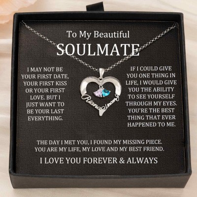 Custom Couple Names Heart Necklace With Birthstones Valentine's Day Gifts