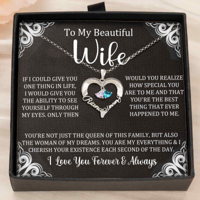 Custom Couple Names Heart Necklace With Birthstones Valentine's Day Gifts