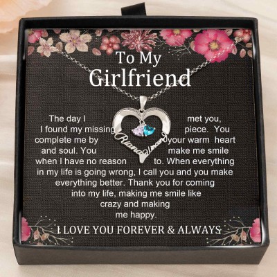 Custom Couple Names Heart Necklace With Birthstones Valentine's Day Gifts