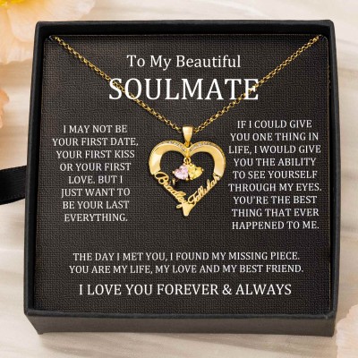 Custom Couple Names Heart Necklace With Birthstones Valentine's Day Gifts