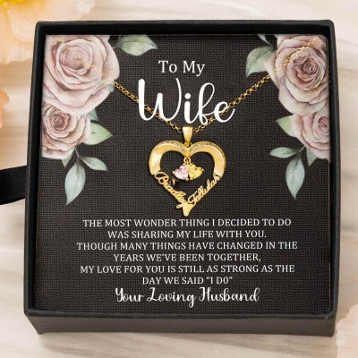 Custom Couple Names Heart Necklace With Birthstones Valentine's Day Gifts