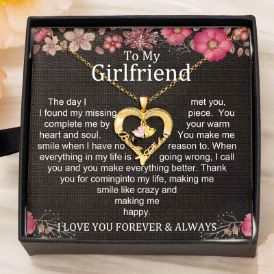 Custom Couple Names Heart Necklace With Birthstones Valentine's Day Gifts