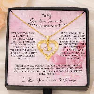 Custom Couple Names Heart Necklace With Birthstones Valentine's Day Gifts