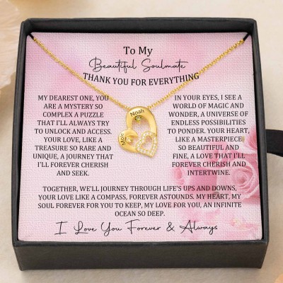 Custom Couple Names Heart Necklace With Birthstones Valentine's Day Gifts