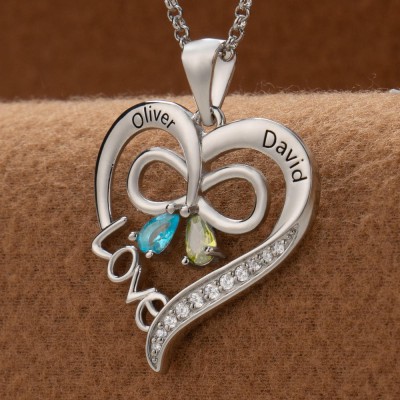 Custom Couple Names Heart Necklace With Birthstones Valentine's Day Gifts
