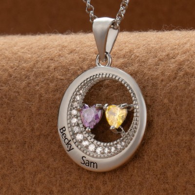 Custom Couple Names Necklace With Birthstones Valentine's Day Gifts