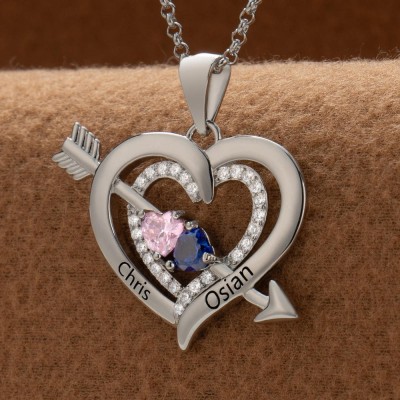 Custom Couple Names Heart Necklace With Birthstones Valentine's Day Gifts