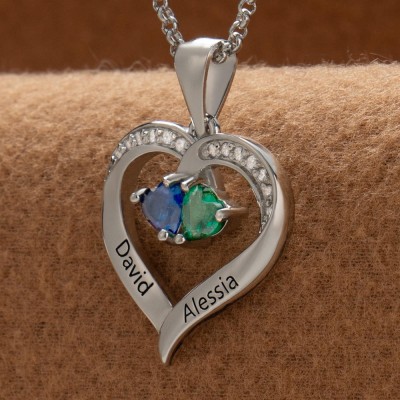 Custom Couple Names Necklace With Birthstones Valentine's Day Gifts