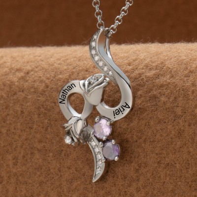 Custom Couple Names Heart Necklace With Birthstones Valentine's Day Gifts