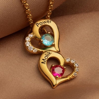 Custom Couple Names Heart Necklace With Birthstones Valentine's Day Gifts