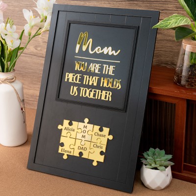 Custom Mom Puzzle Sign with Kids Name Piece For Mother's Day Gift