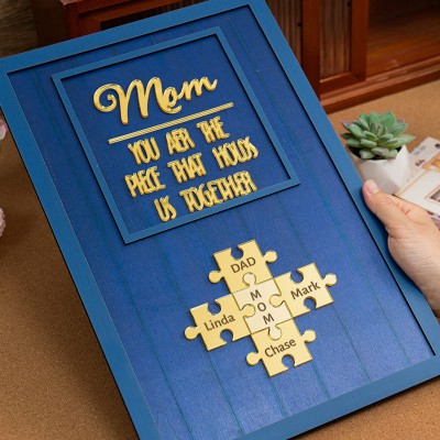 Custom Mom Puzzle Sign with Kids Name Piece For Mother's Day Gift