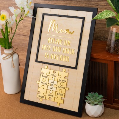 Custom Mom Puzzle Sign with Kids Name Piece For Mother's Day Gift