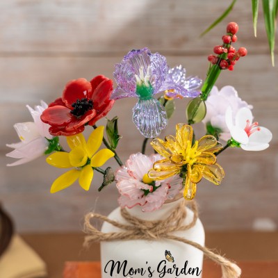 Custom Mom's Garden Glass Birth Month Flower Jan to Dec Flower Unique Mother's Day Gift For Mom Grandma