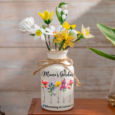 Mama's Garden Custom Birth Month Flower Vase With Kids Name For Mom Grandma Mother's Day Gift