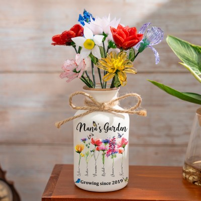 Nana's Garden Custom Birth Month Flower Vase With Grandchildren Name For Mom Grandma Mother's Day Gift