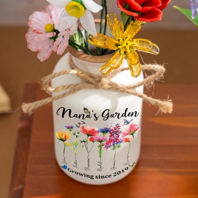 Nana's Garden Custom Birth Month Flower Vase With Grandchildren Name For Mom Grandma Mother's Day Gift
