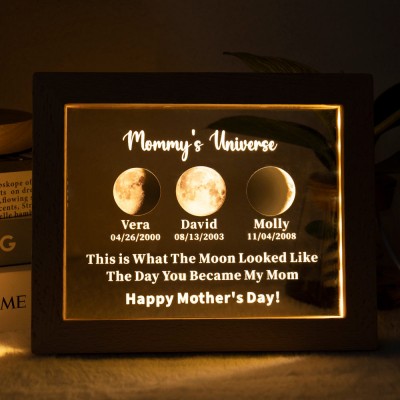 Custom Mommy's Universe Moon Phase Night Light By Date Gift For Mother's Day