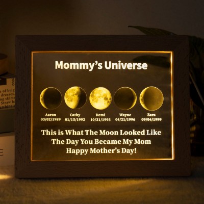 Custom Mommy's Universe Moon Phase Night Light By Date Gift For Mother's Day