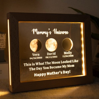 Custom Mommy's Universe Moon Phase Night Light By Date Gift For Mother's Day