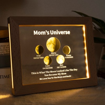 Custom Mommy's Universe Moon Phase Night Light By Date Gift For Mother's Day