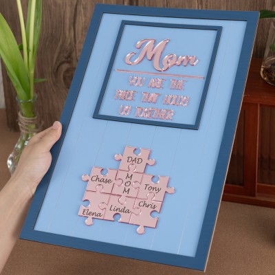 Custom Mom Puzzle Sign with Kids Name Piece For Mother's Day Gift