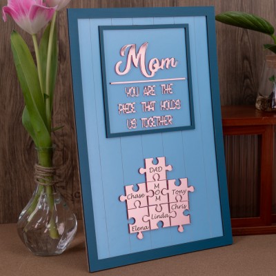 Custom Mom Puzzle Sign with Kids Name Piece For Mother's Day Gift