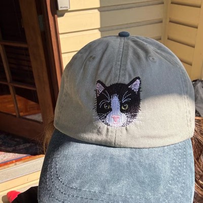 Custom Pet Cat Face Photo Embroidered Hat For Pet Lover Memorial Keepsake Gift