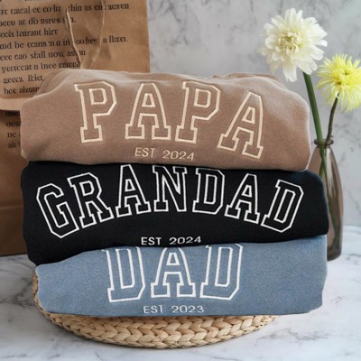 Custom Embroidered Dad Sweatshirt With Kids Name On Sleeve For Dad Papa Father's Day Gift