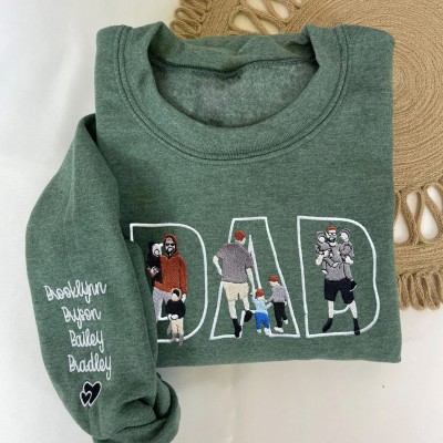 Custom Embroidered Dad Sweatshirt With Kid Portrait For Father's Day Gift