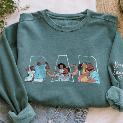 Custom Embroidered Dad Sweatshirt With Kid Portrait For Father's Day Gift