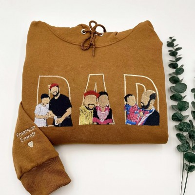 Custom Embroidered Dad Hoodie Sweatshirt With Kid Portrait For Father's Day Gift