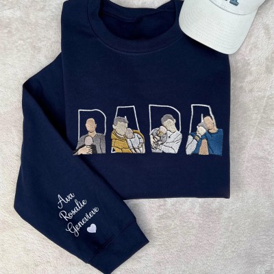 Custom Embroidered Dad Hoodie Sweatshirt With Kid Portrait For Father's Day Gift