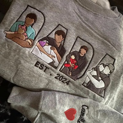 Custom Embroidered Dad Sweatshirt With Kid Portrait For Father's Day Gift
