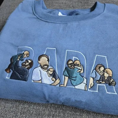 Custom Embroidered Dad Sweatshirt With Portrait From Photo For Father's Day Gift