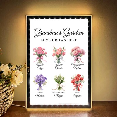 Custom Grandma's Garden Birth Flower Bouquet Night Light Mirror For Mom Grandma Mother's Day Gift